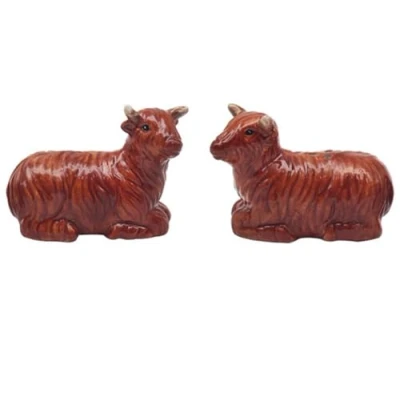 Image of Lesser &amp; Pavey Salt Pepper Set for All Types of Kitchen Ceramic Shaker Lovely Pots Suitable Home (Highland Cow)