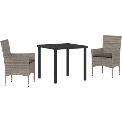 Image of vidaXL 3 Piece Garden Dining Set with Cushions Grey Poly Rattan