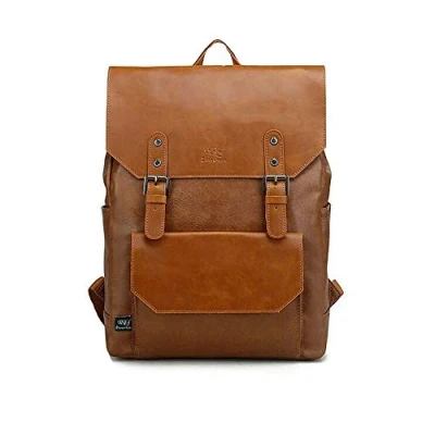 Image of DokinReich Laptop Backpack PU Leather 14 Inch Notebook Rucksack for Women, Men Students Daypack Travel, Business, College