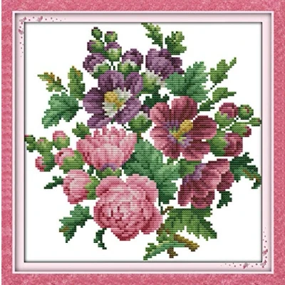 Image of Cross Stitch Kits Stamped, OWN4B Flowers Blossom Printed Pattern 11CT 13.8x13.8 inch DIY Embroidery Kit (Flowers)