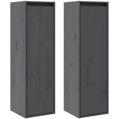 Image of vidaXL Wall Cabinets 2 pcs Grey 30x30x100 cm Solid Pinewood