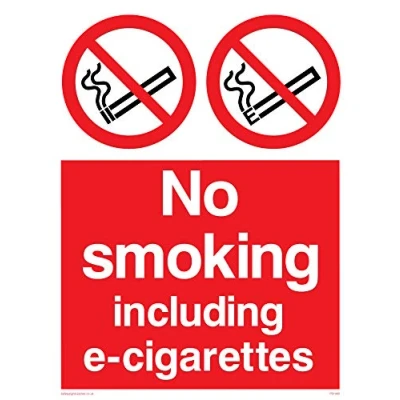 Image of Viking Signs PS1460 A5P 1M &quot;No Smoking Including e Cigarettes&quot; Sign, Plastic, 1 mm Semi Rigid, 200 H x 150 W