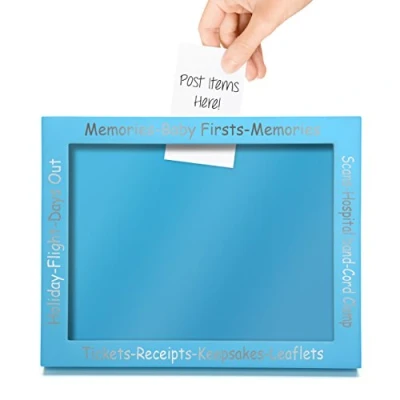Image of CKB LTD Blue 11 x 14 Inch Display Frame Memory and Keepsake Picture Box For Keepsakes Memories Coloured With Silver Wording Pregnancy or New Born Gift Ideas