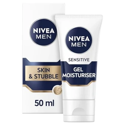 Image of NIVEA MEN Sensitive Skin &amp; Stubble Gel Moisturiser (50ml), Men&#039;s Face Cream for Daily Use, with Vitamin E, Provitamin B5 and Chamomile Extract