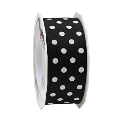 Image of Präsent Polka Dots Wired &amp; Printed Ribbon Black White 40 mm Width, 20 m Length