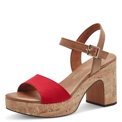 Image of Marco Tozzi Platform sandals, Women&#039;s, Size: 9, Red Imitation leather/ textile
