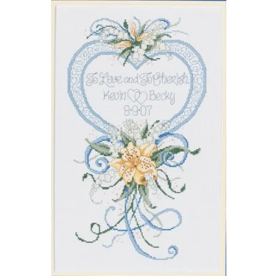 Image of Janlynn 1 Piece Cherish Wedding Heart Counted Cross Stitch Kit
