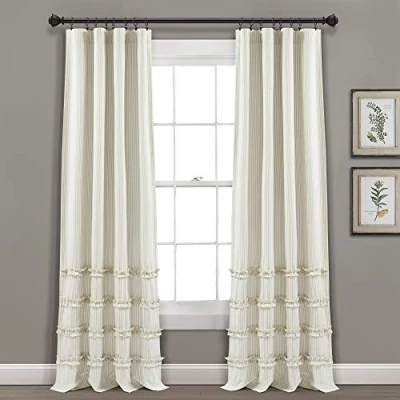 Image of Lush Decor Vintage Stripe Yarn Dyed Cotton Window Curtain Panel Pair, 84&quot; x 40&quot;, Neutral