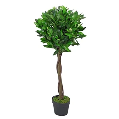 Image of Leaf Design UK Artificial Realistic Bay Laurel Topiary Ball Tree, 90cm (3ft)