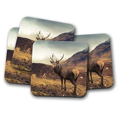 Image of 4 Set Wild Stag Coaster Deer Mountains Scottish Highlands Animal #15823