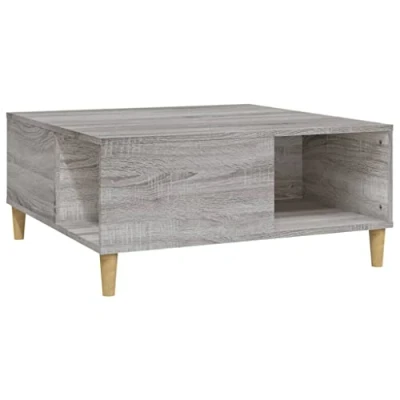 Image of vidaXL Grey Sonoma Coffee Table Engineered Wood with Eucalyptus Square, Industrial Style Storage Compartment for Living room, Bedroom