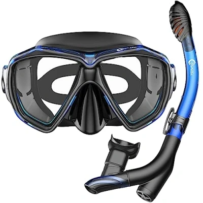 Image of Dorlle Snorkel Set Anti Fog Snorkeling Diving Mask with Upgraded Free Breathing Tubes Leak Dry Top for Adult and Youth Black&amp;Blue