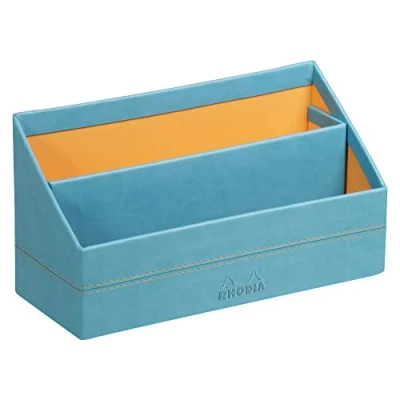 Image of RHODIA 318847C Turquoise Mail Holder 25x10x14 cm Orange Saddle Stitching Faux Leather Exterior Rhodiarama Home Office Collection Organization &amp; Designer Storage
