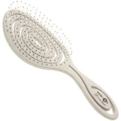 Image of Head Jog 08 Paddle Brush Flexible Soft Pin Bristles, Detangling Wet Or Dry Hair. Gentle Brushing Straw Brush. Detangle Round for Straight, Curly &amp; Wavy Hair Types. (Original Collection Oatmeal)