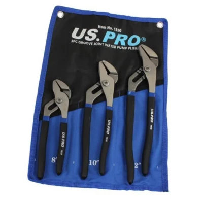 Image of US PRO Tools 3pc Water Pump Pliers, Groove Slip Joint Plier Set New 1830