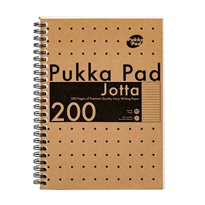 Image of Pukka Pad, A5 Kraft Jotta Notebooks Pack of 3 Twin Wirebound 80GSM Paper with 8mm Lines Features Microperforated Edges and 4 Hole Punch Margins