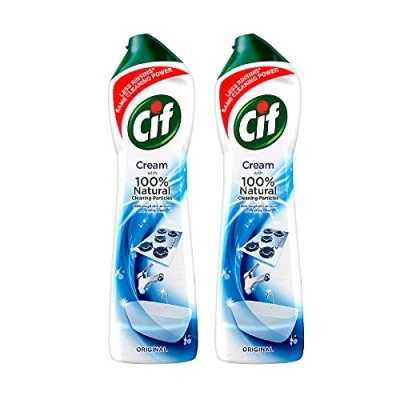 Image of Cif Original Multipurpose Surface Cleaner Cream for Kitchen &amp; Bathroom, Ocean Breeze Scent, 100% Dirt Removal with Natural Cleaning Particles, 2x500ml
