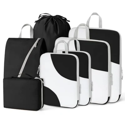 Image of Joyoldelf Packing Cubes for Suitcases 7 PCS Compression Travel Luggage Organizers Bag Waterproof Suitcase Organiser Bags Clothes Shoes Cosmetics Toiletries Storage