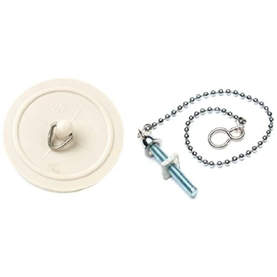 Image of Merriway BH03436 45mm (1.3/4 inch) White Basin Bath Plug With 450mm (18 Polished Chrome Ball Chain and Stay