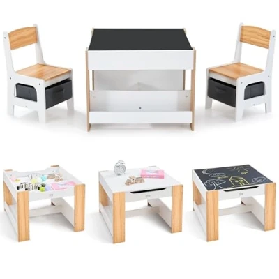 Image of Baby Vivo Set Children&#039;s Activity Table with 2 Chairs Furniture Boys and Girls made of Wood Storage Space Compartments Kids Chair Sets Playroom/Bedroom Mia