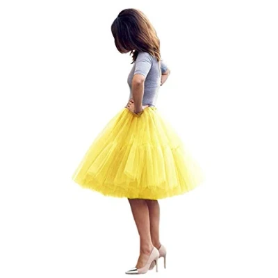 Image of Tulle Petticoat Tutu 50s Crinoline Skirt Hoopless Underskirt Slips Vintage Rockabilly Swing net Women Yellow