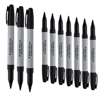 Image of IKON K90 Black Fine Permanent Marker Pack of 20. Sharp Point Golf Ball/CD/DVD Pens in Ink 0.8mm Bullet Tip