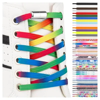 Image of SULPO Elastic rubber laces without ties, flat, with screw closure, rainbow, One Size