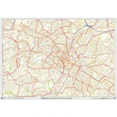 Image of Birmingham City Centre Postcode Sectors Wall Map (C4) Plastic Coated