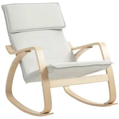 Image of HOMCOM Comfortable Relax Rocking Chair, Upholstered Lounge Chair Recliner with High Back and Headrest for Living Room, Bedroom, Cream White
