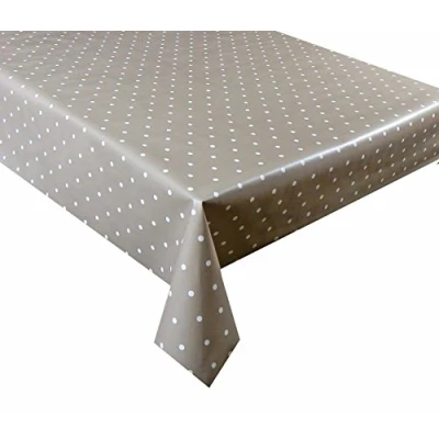 Image of LINEN702 2 metres (200 x 137 cm) Vinyl Tablecloth, 6 Seater Size, Beige Polka Dot, Wipe Clean Textile Backed Table Cloth (72)
