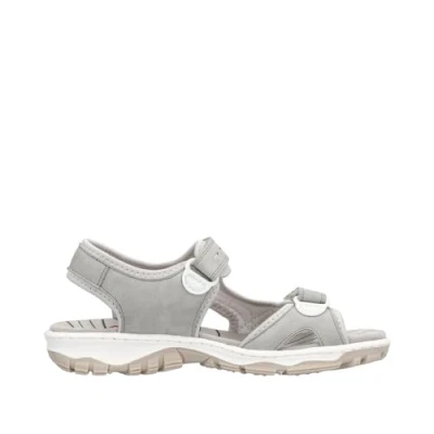 Image of Rieker Clara 68866 Women’s soft synthetic adjustable walking sandals (Grey, UK Footwear Size System, Adult, Women, Numeric, Medium, 6.5)