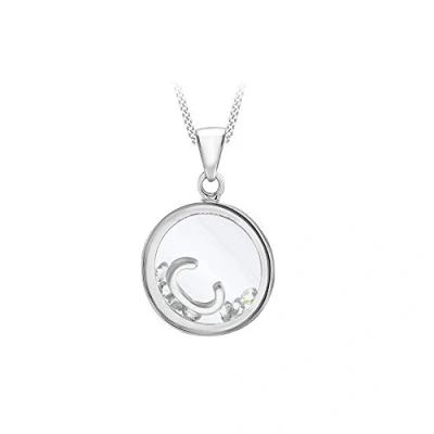 Image of Tuscany Silver Women&#039;s Sterling Floating Cubic Zirconia C Round Pendant on Curb Chain of Length 46 cm/18 Inch