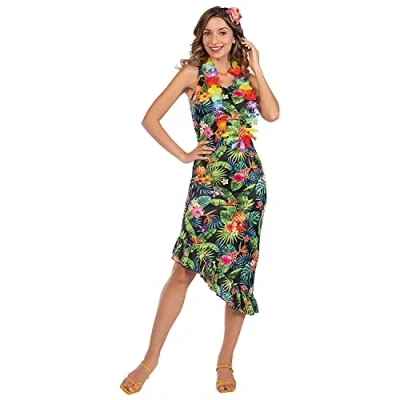 Image of amscan 9908712 Adult Ladies Black Hawaiian Dress Costume (UK 10 12)