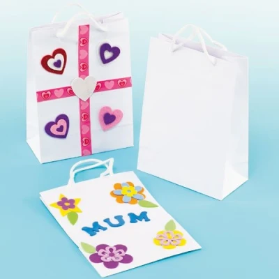Image of Baker Ross EK5924 White Bags Value Pack ⁠— Creative Art Supplies for Kids to Decorate Birthday, Gift Wrap, and Party Treats or Loot, Leaf, 1 Count (Pack of 10)