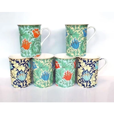 Image of heritage FINE Bone China Set of 6 William Morris Anemone Assorted Designs Mugs A Free Next Day DELIVERY in UK