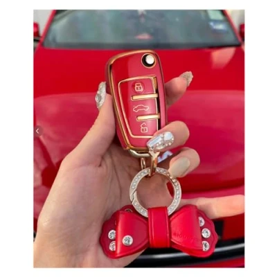 Image of RXXR car Key Fob Cover Compatible with Audi A1 S1 A3 S3 RS3 A4 S4 RS4 A6 S6 RS6 Q2 Q3 Q7 TT TTS R8 Flip Red Case Remote Protector for 3 Button Anti Lost Keychains