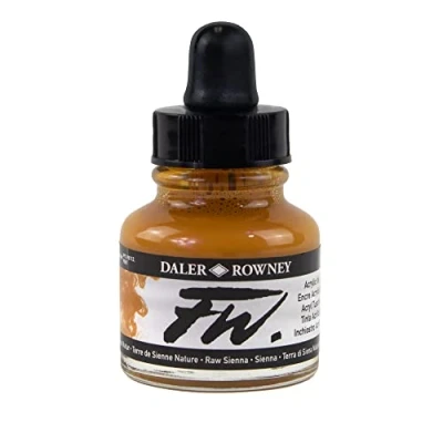 Image of Daler Rowney FW Acrylic Ink, Glass Bottle with Dropper, 1oz 29.5 ml, Yellow Ochre