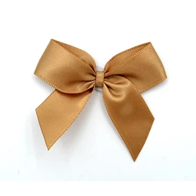 Image of Pre Tied 5cm Satin Ribbon Bow Self Adhesive 16mm Gifts, Arts and Crafts (Pack of 5, Gold 693)