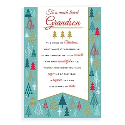 Image of Piccadilly Greetings Regal Publishing Sentiment Christmas Card Grandson 9 x 6 inches, C85535