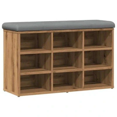 Image of vidaXL Shoe Bench Artisan Oak Storage Solution with Cushion, 82x32x50 cm Modern Engineered Wood Entryway Organizer