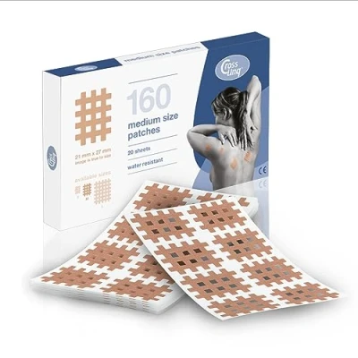 Image of CrossLinq® Acupressure Patches Acupuncture, and Pain Relief Edema CrossTape Non Elastic, Grid Shaped Tapes Crosshatch (160 Medium Patches) Beige