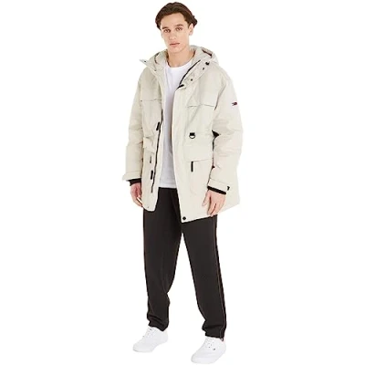 Image of Tommy Jeans Men&#039;s Parka Tech Winter, Off White (Newsprint), S