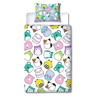 Image of Squishmallows Official Single Duvet Cover Set, Happy Design Reversible 2 Sided Characters Bedding Including Matching Pillow Case, Multicolor