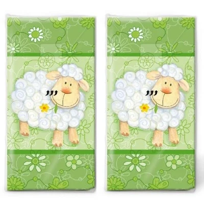 Image of 20 Individual Animal Hankies Smirking Sheep 2 Packs of 10 Paper Handkerchiefs Printed Gift