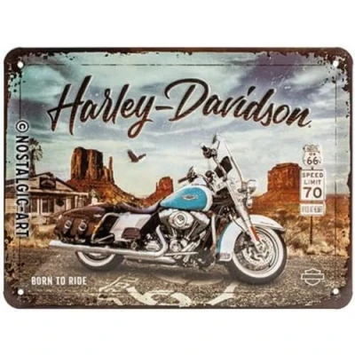 Image of Nostalgic Art Harley Davidson Route 66 Road King Biker Gift, Metal, Vintage Design, 15 x 20 cm
