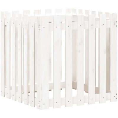 Image of vidaXL Garden Planter with Fence Design White 70x70x70 cm Solid Wood Pine