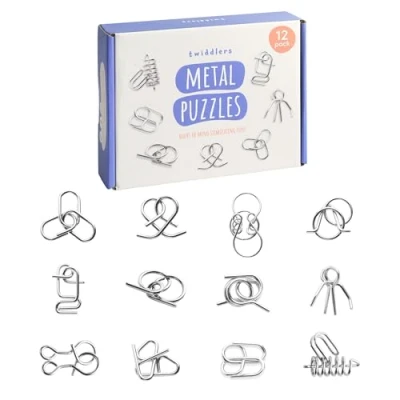 Image of THE TWIDDLERS 12 Pieces Metal Wire IQ Brain Teaser Mind Puzzles, Multipack Mini School Gift Toys and Party Bag Fillers for Kids, Adults Christmas Cracker Favours