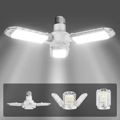 Image of SANSI E27 LED Garage Light 22W, Super Bright 2700 Lumens 5000K Daylight Ceiling with 3 Adjustable Panels, Screw in Bulb Socket for Workshop Storage Room Basement 8 * 10.8cm, White
