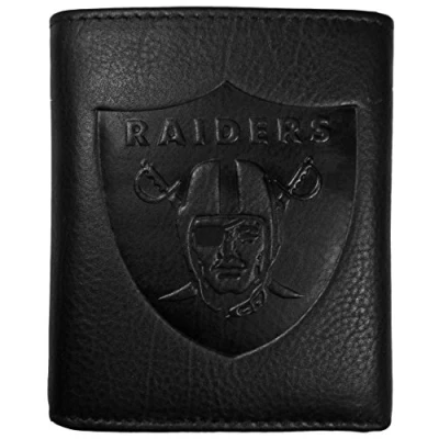 Image of Siskiyou NFL Sports Mens Las Vegas Raiders Embossed Leather Tri fold Wallet One Size Black