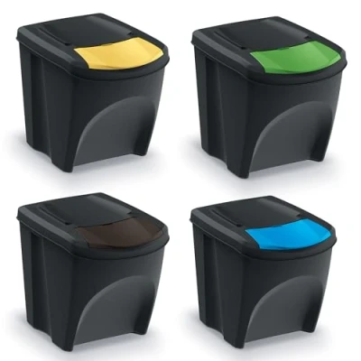 Image of Keden Sortibox 4 x 25L Recycling Trash Can Segregation Bin Rubbish Bins Black